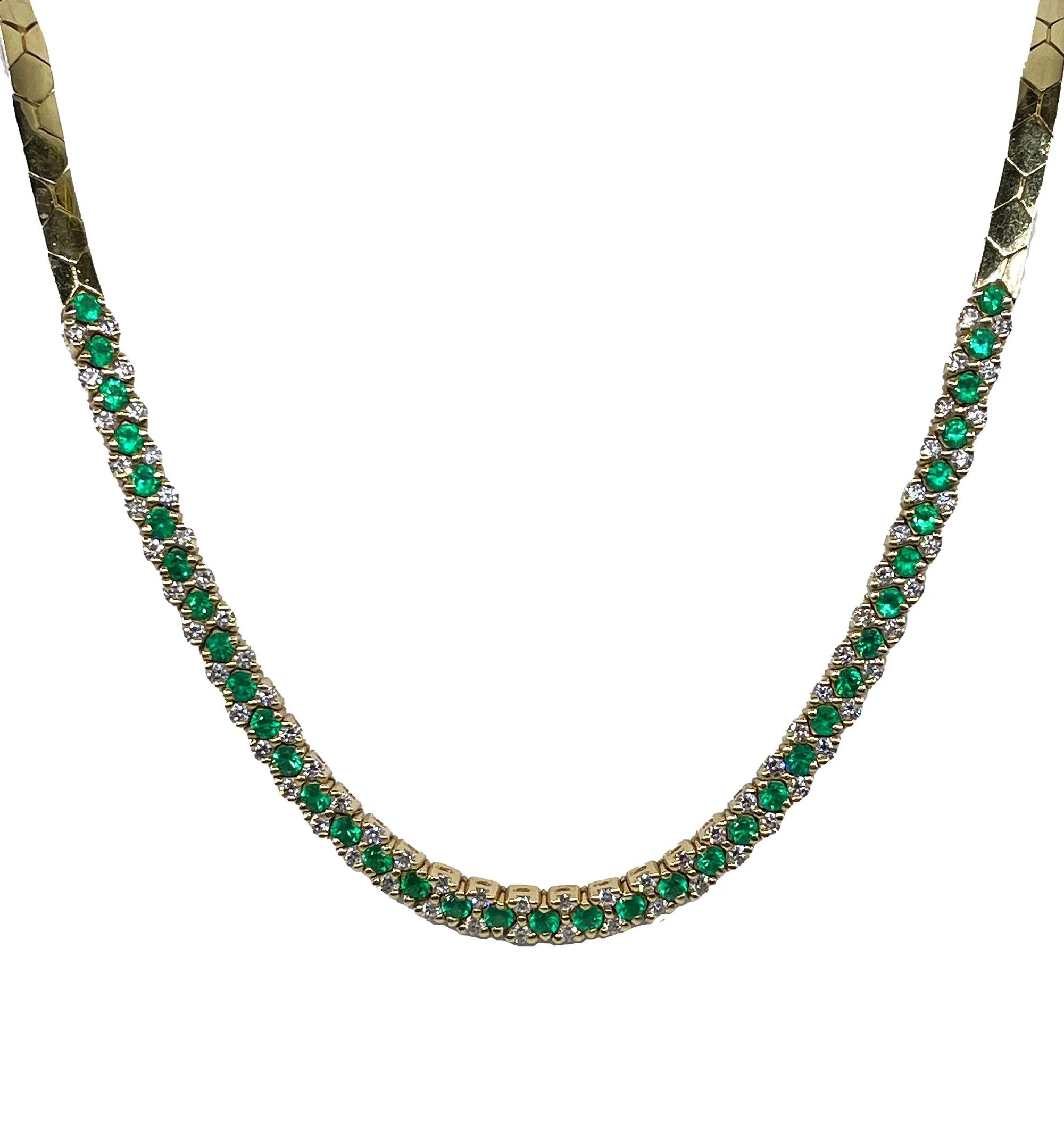 18K Gold Estate Vintage 4.43ctw Natural Emerald & Diamond Collar Necklace