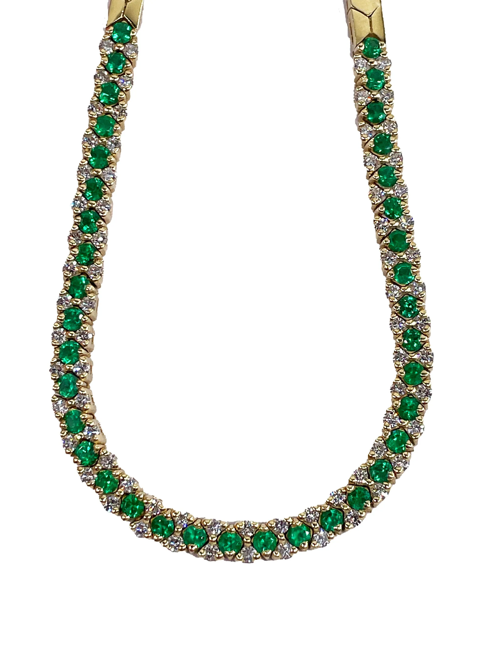 18K Gold Estate Vintage 4.43ctw Natural Emerald & Diamond Collar Necklace