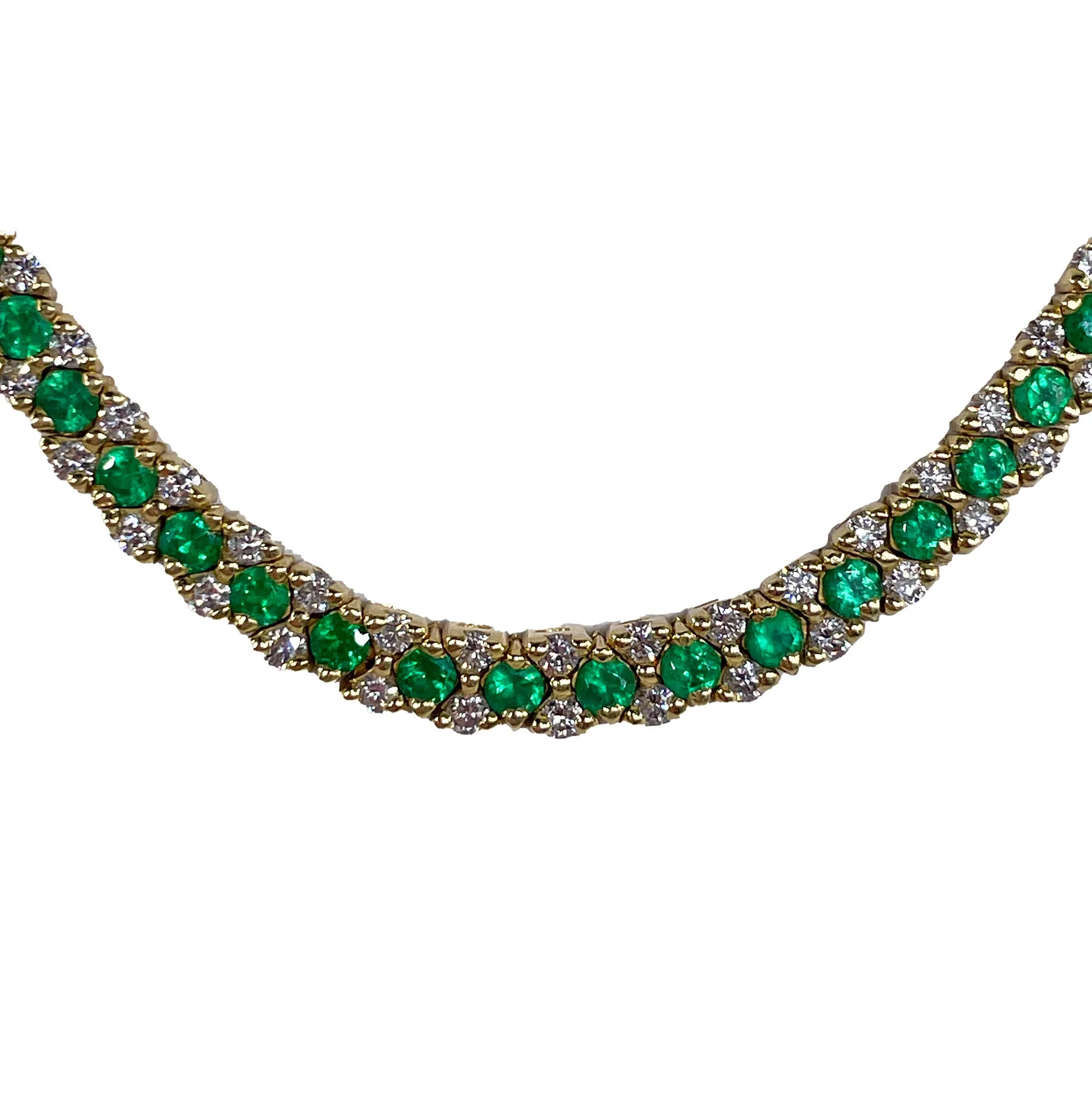 18K Gold Estate Vintage 4.43ctw Natural Emerald & Diamond Collar Necklace