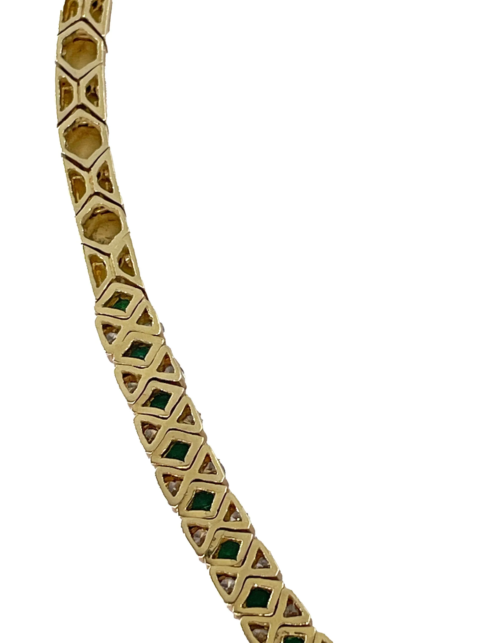 18K Gold Estate Vintage 4.43ctw Natural Emerald & Diamond Collar Necklace