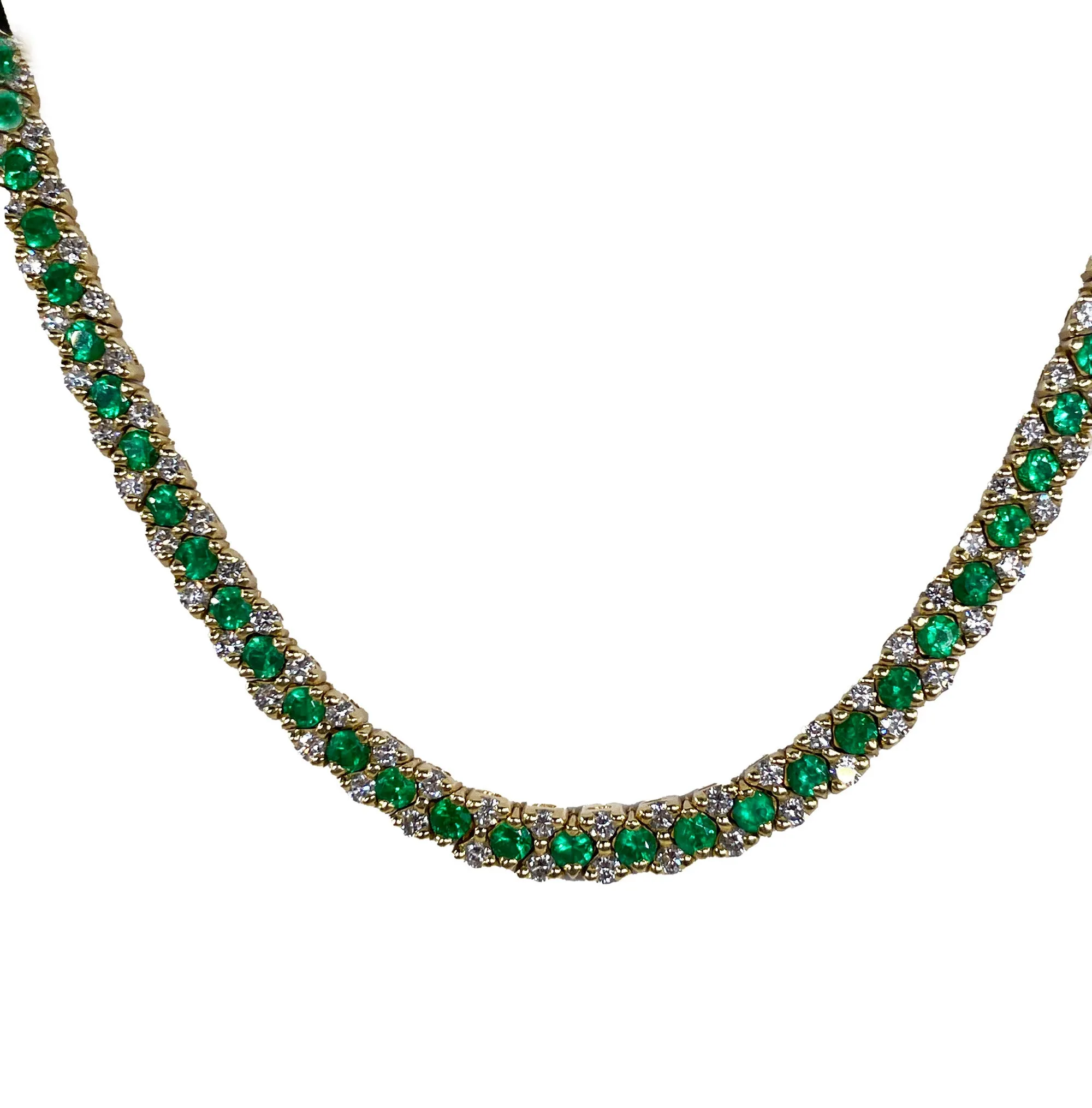 18K Gold Estate Vintage 4.43ctw Natural Emerald & Diamond Collar Necklace