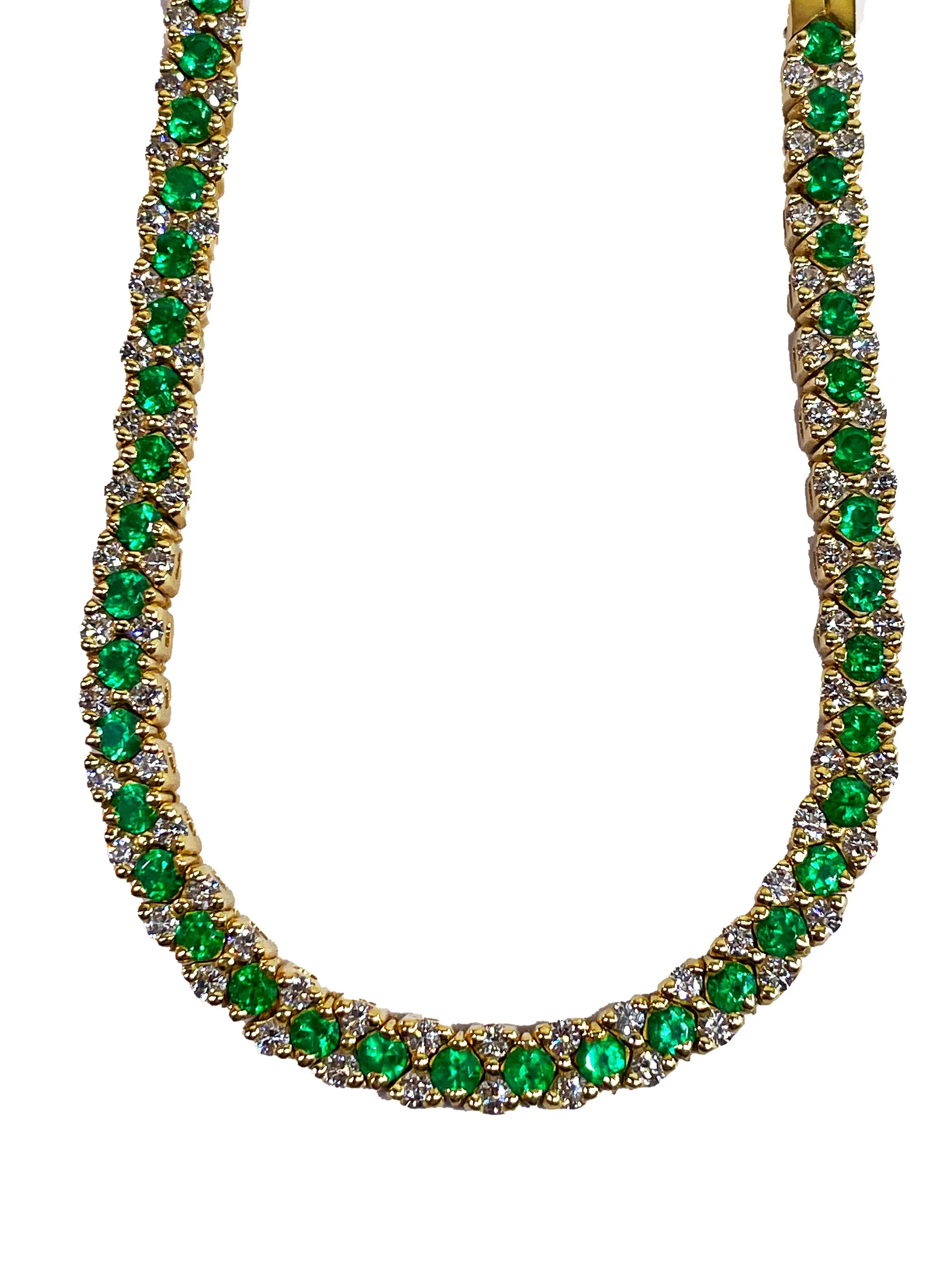 18K Gold Estate Vintage 4.43ctw Natural Emerald & Diamond Collar Necklace