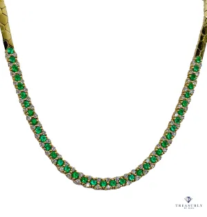 18K Gold Estate Vintage 4.43ctw Natural Emerald & Diamond Collar Necklace