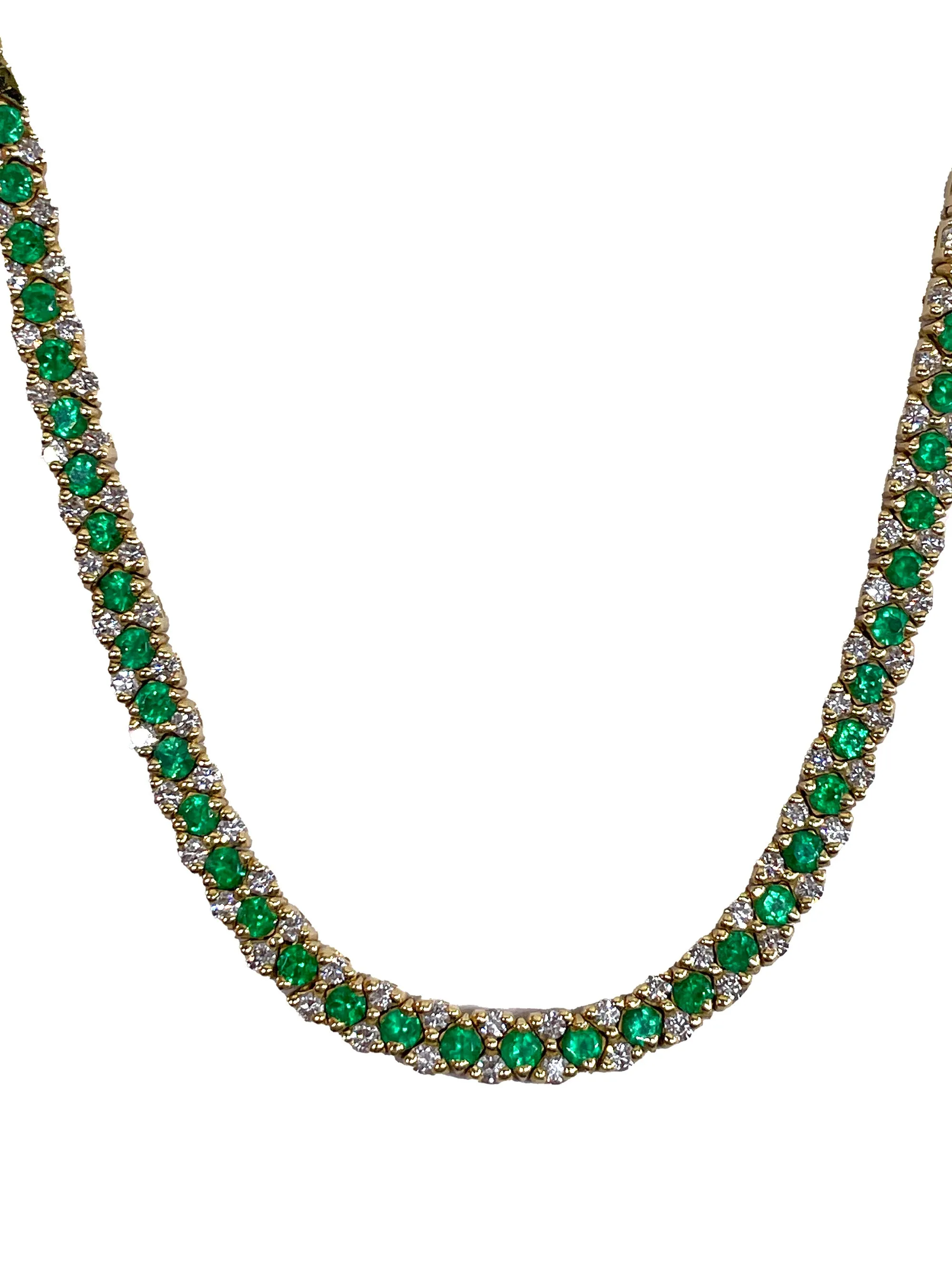 18K Gold Estate Vintage 4.43ctw Natural Emerald & Diamond Collar Necklace