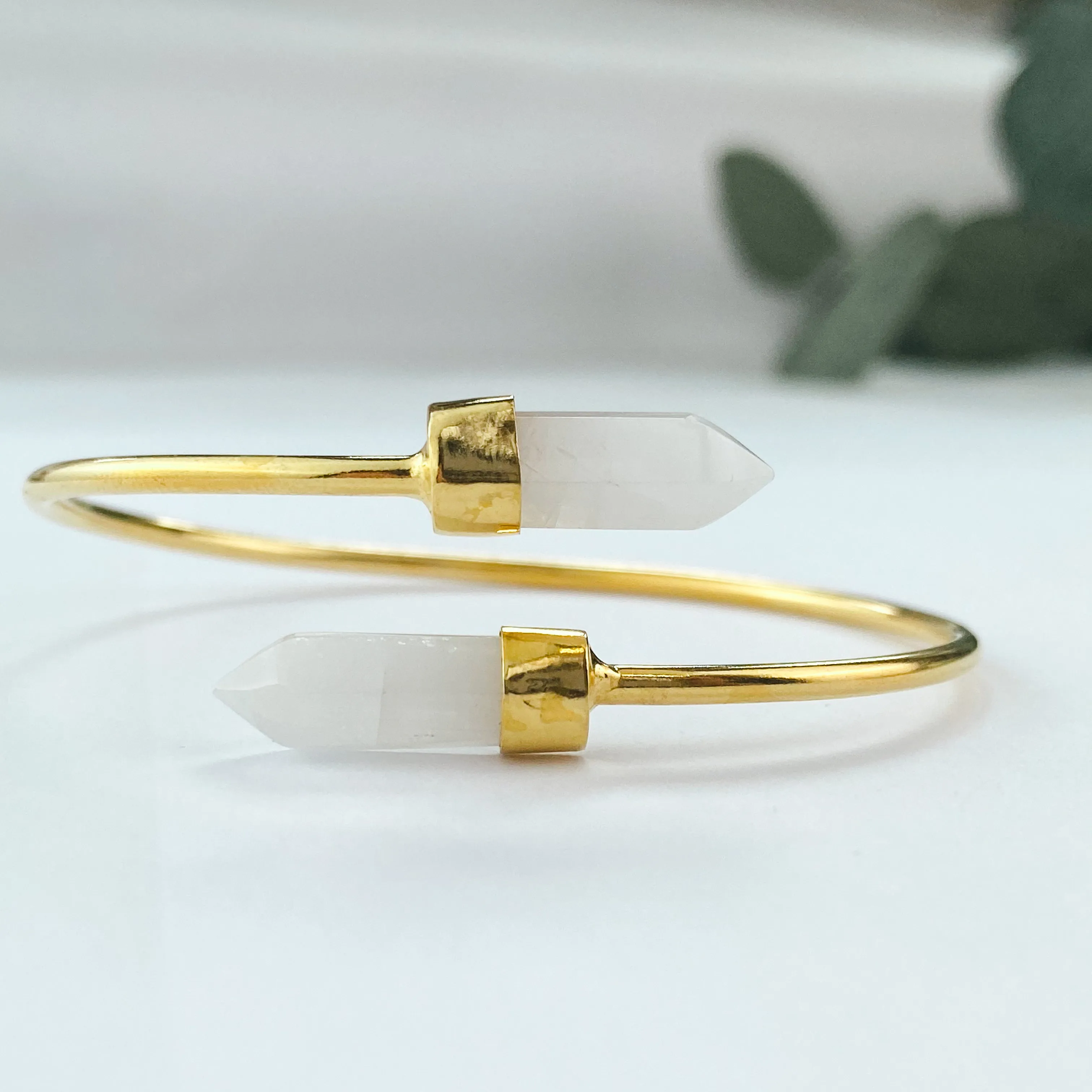 18k Gold Plated Bracelet | Raw Moonstone Point