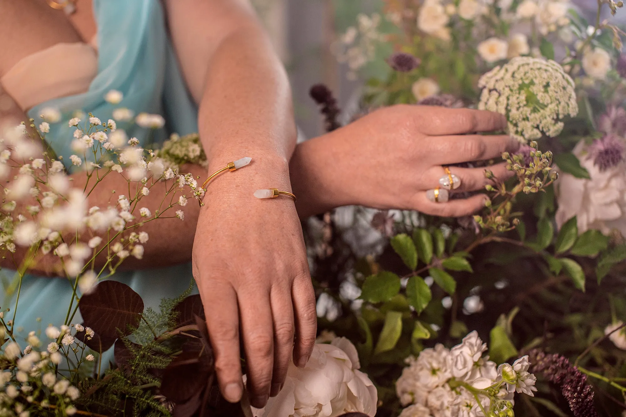 18k Gold Plated Bracelet | Raw Moonstone Point