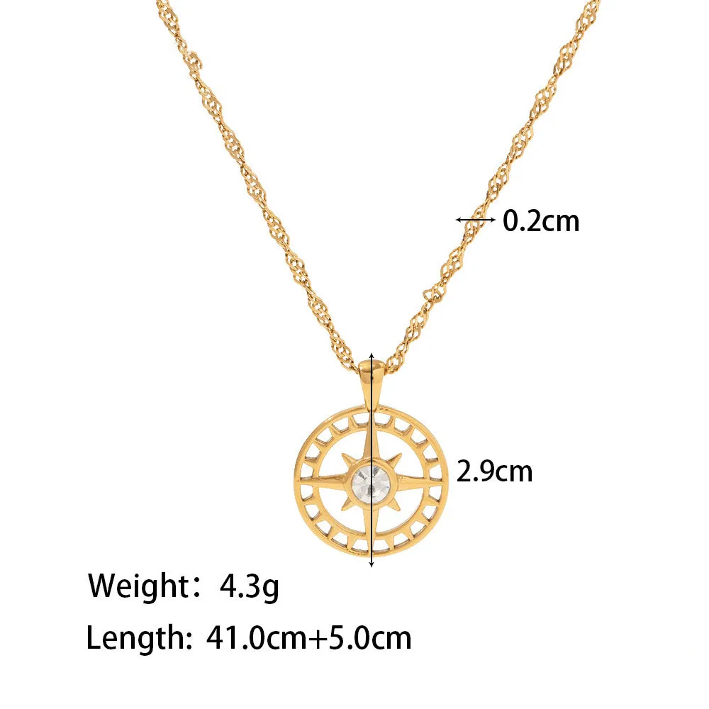 18K Gold Plated Eight-pointed Star Inlaid Zircon Hollow Pendant Necklace