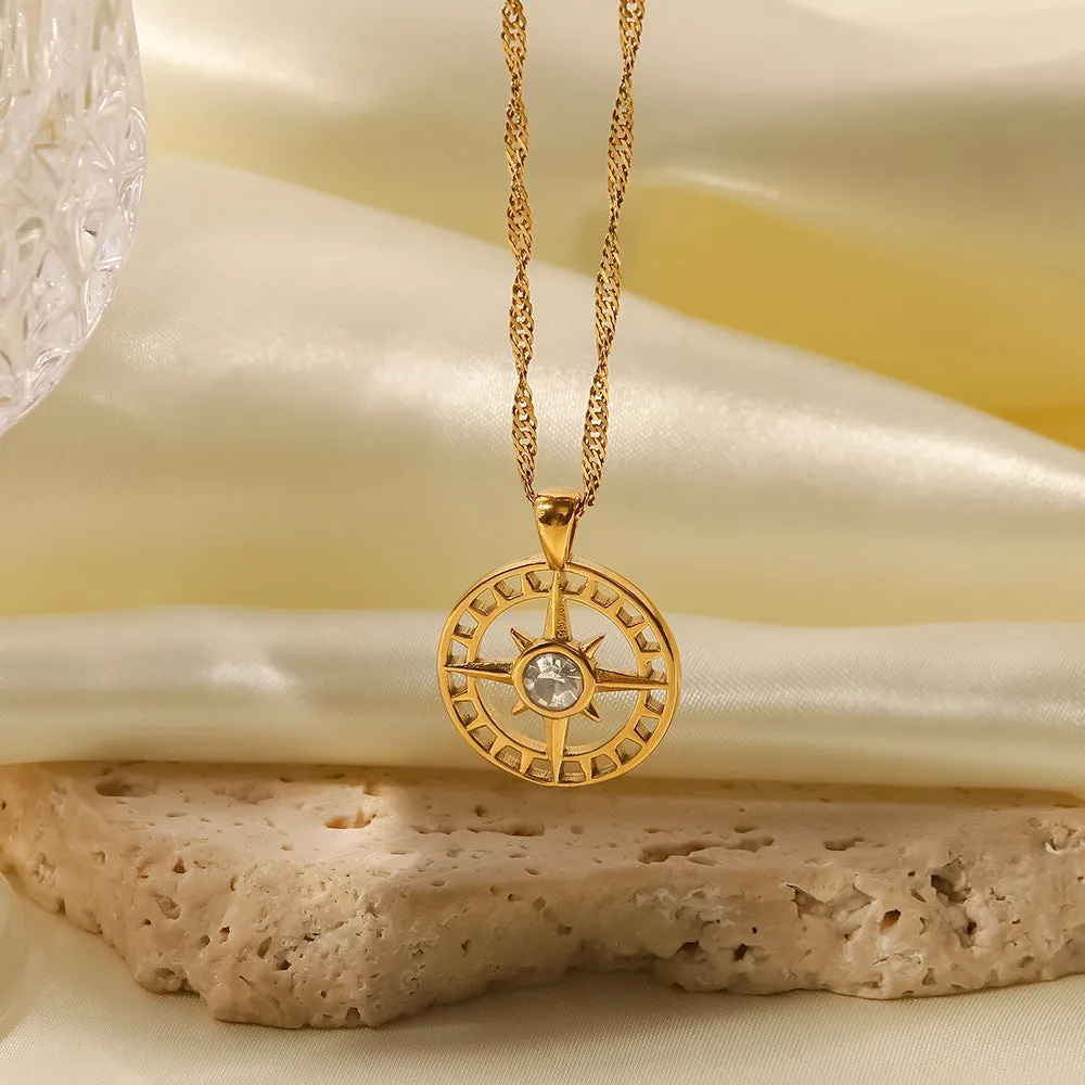 18K Gold Plated Eight-pointed Star Inlaid Zircon Hollow Pendant Necklace