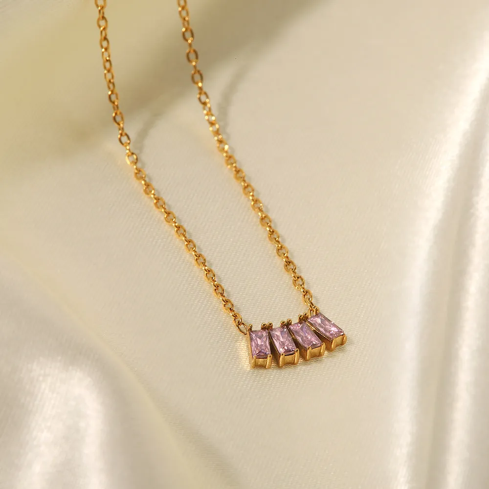 18K gold plated necklace with pink/white /l green zircon