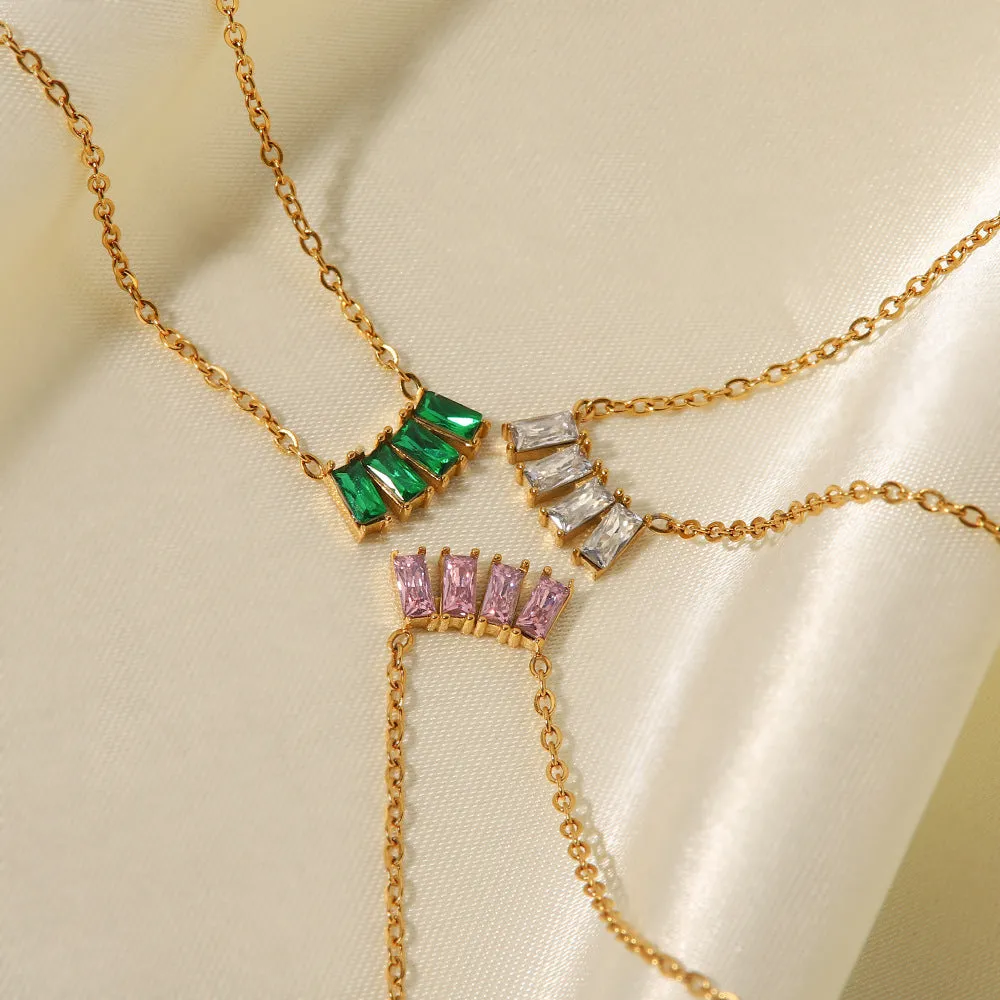 18K gold plated necklace with pink/white /l green zircon