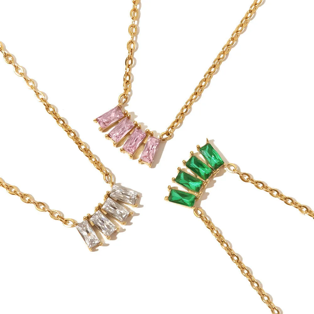 18K gold plated necklace with pink/white /l green zircon