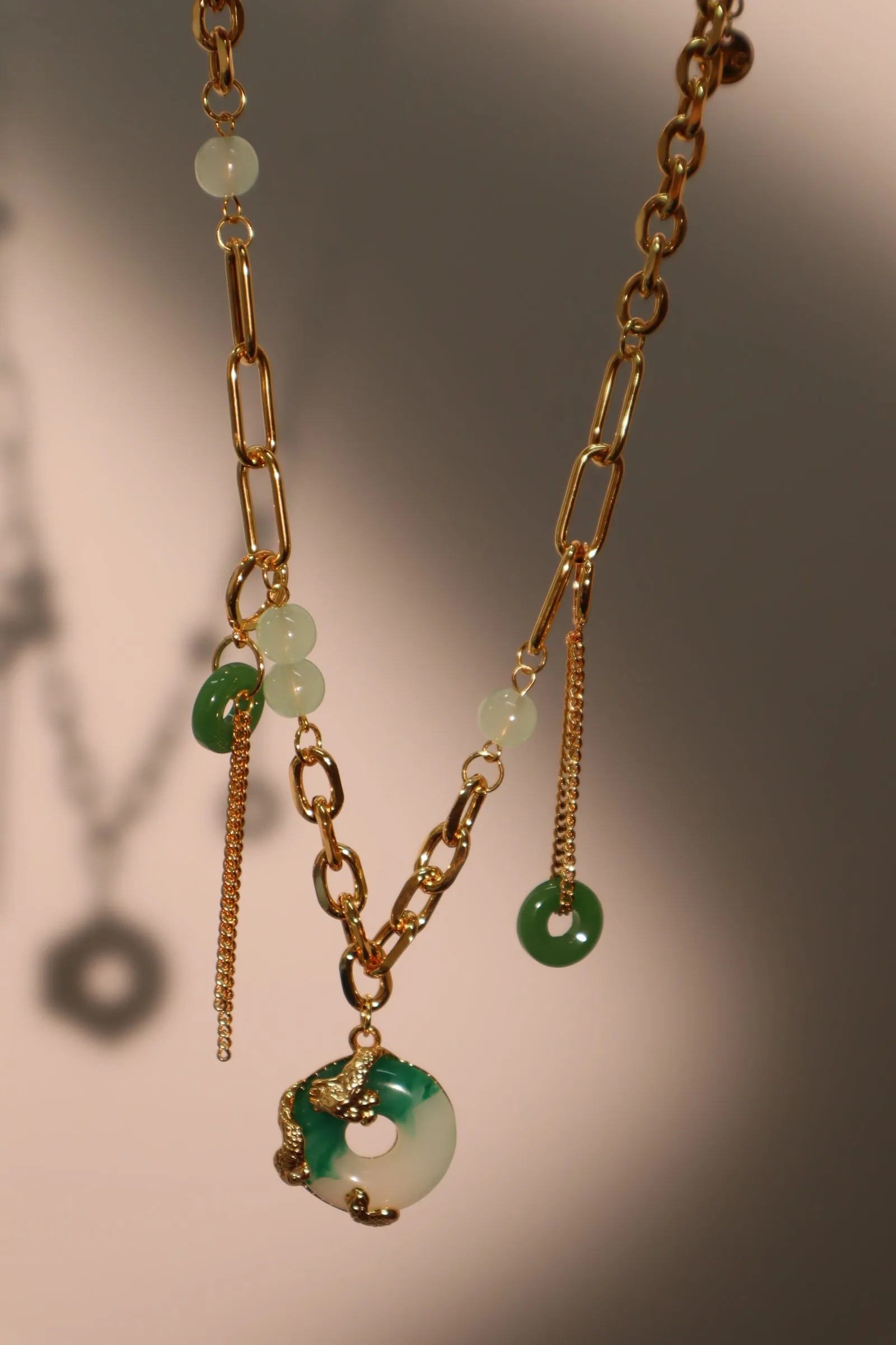 18K Real Gold Plated Jade Dragon Necklace  (EARRINGS INCLUDED)