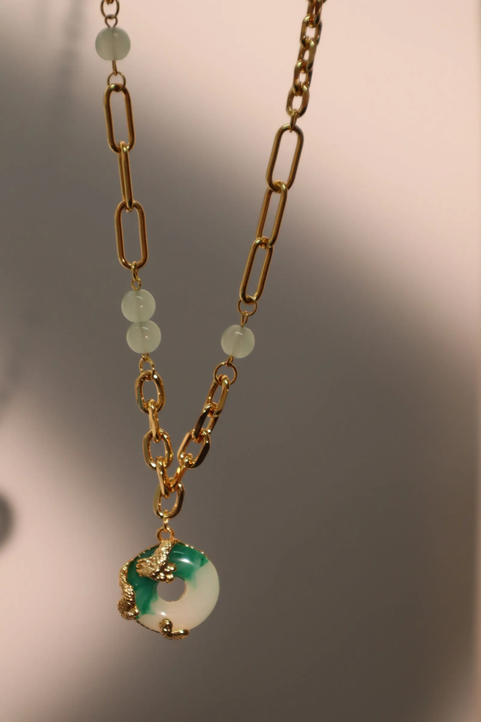 18K Real Gold Plated Jade Dragon Necklace  (EARRINGS INCLUDED)