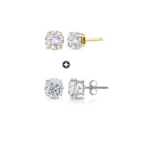 18k Yellow and White Gold Plated 2 Ct Created Round White Sapphire Stud Earrings