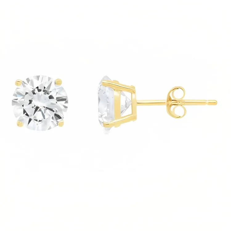 18k Yellow Gold 2 Pair Moissanite Round & Princess Cut Stud Earrings Plated 6mm By Paris Jewelry