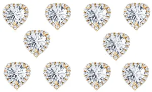 18k Yellow Gold Plated 2Ct Heart White Sapphire Set of Five Halo Stud Earrings