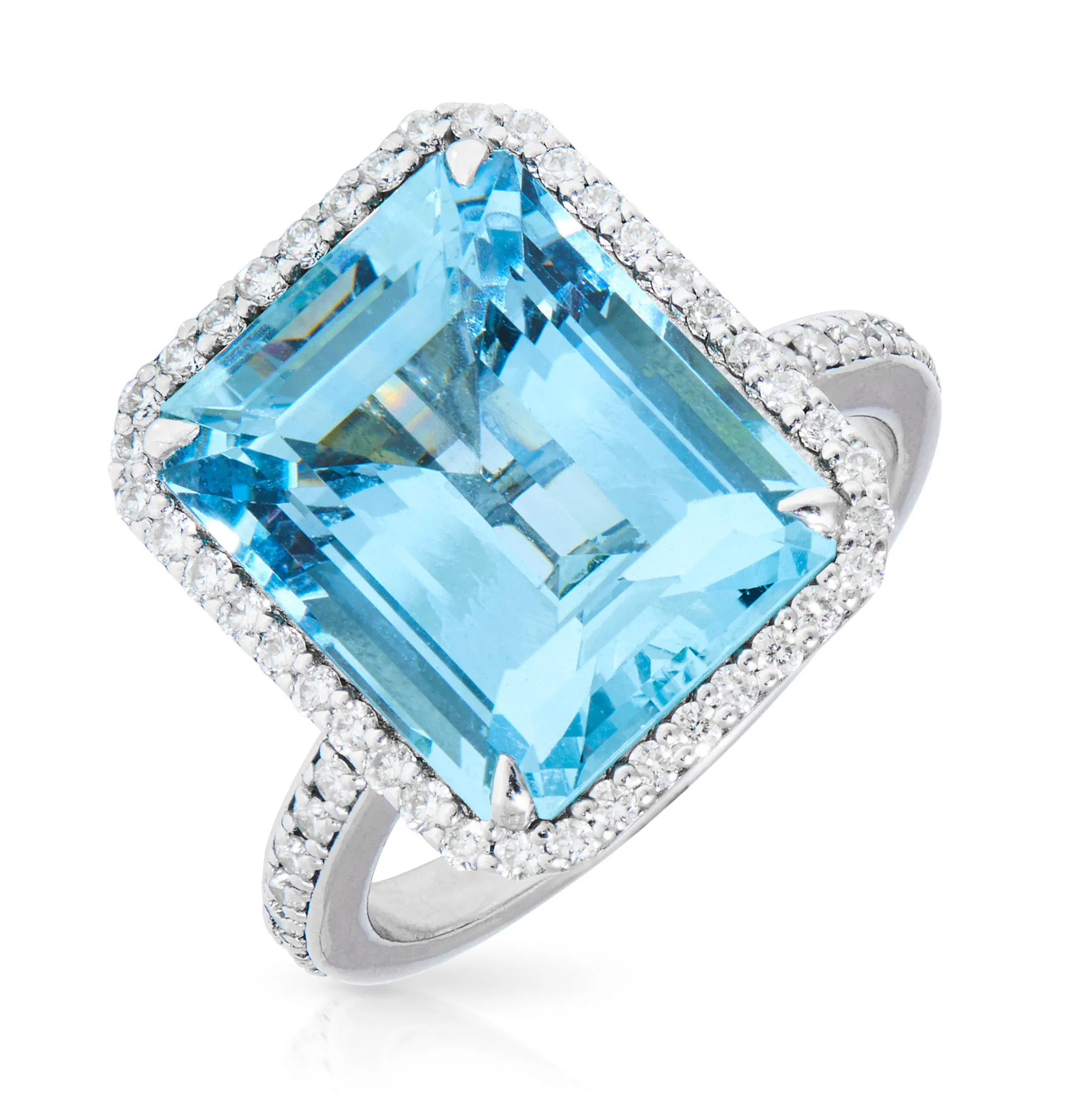 18KT White Gold Aquamarine Diamond Cocktail Ring