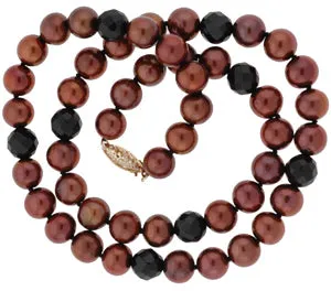 18" Chocolate Potato Pearl Necklace with Round Onyx (SKU: 190281)