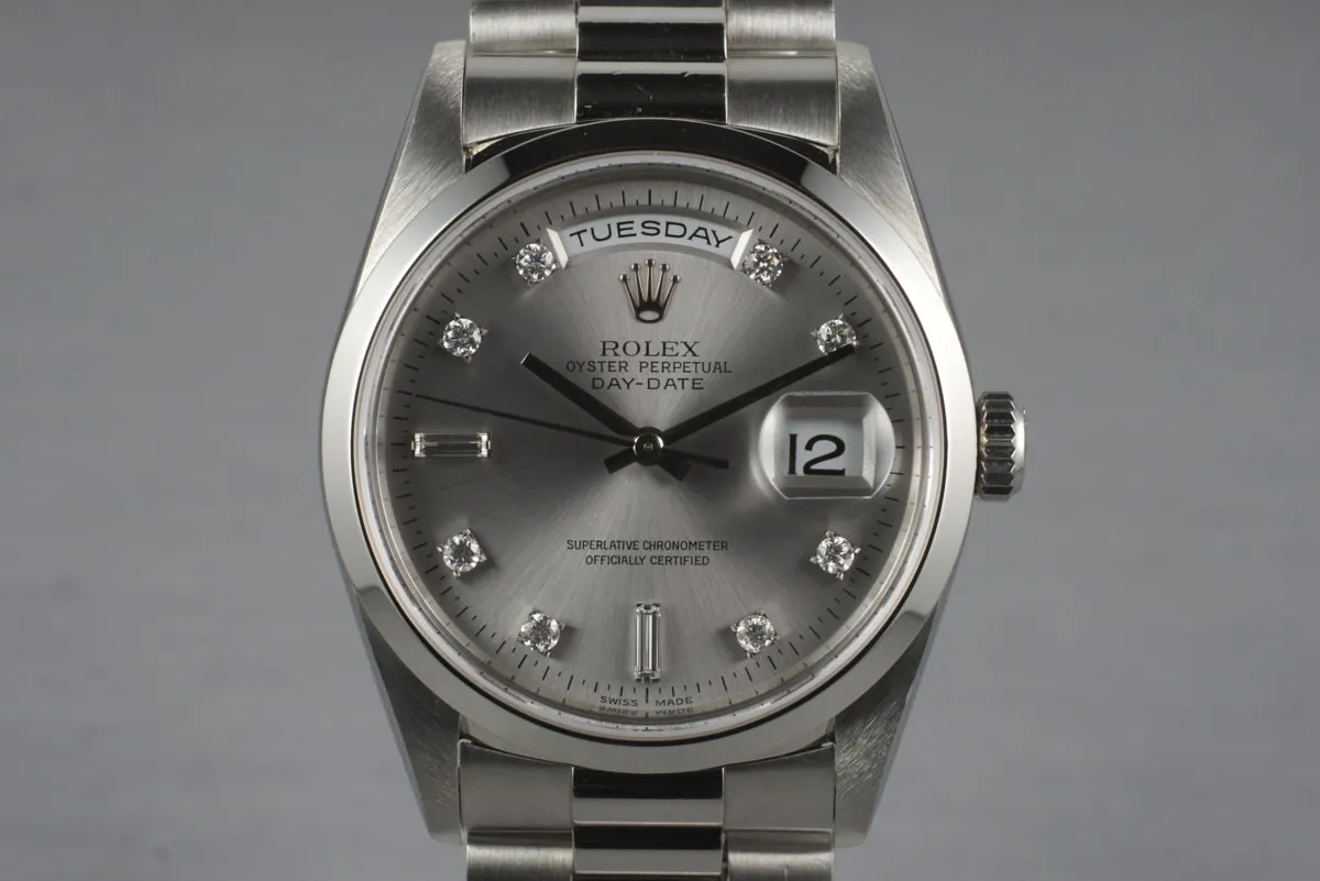 1995 Rolex Platinum Day-Date 18206 Diamond Dial with Box and Papers