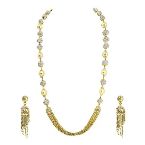 22K Gold Necklace with Pearl and White Gold Bead Accents with Jhumkas