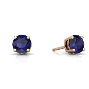 24k Rose Gold Plated 2 Cttw Blue Sapphire Round Stud Earrings