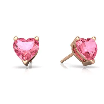 24k Rose Gold Plated 2 Cttw Pink Sapphire Heart Stud Earrings