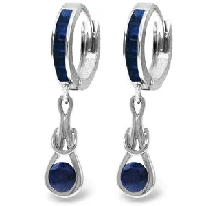 2.6 Carat 14K Solid White Gold Huggie Earrings Dangling Sapphire