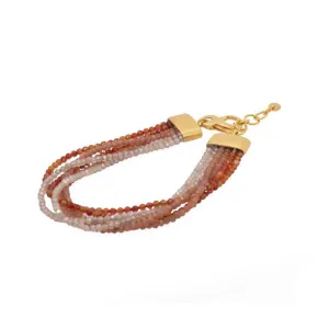 2mm, 6 Strand, Carnelian, Moonstone, Zircon, 24 Kt Gold Vermeil Bracelet