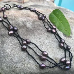 3 strand lavender pearl necklace 14 inch