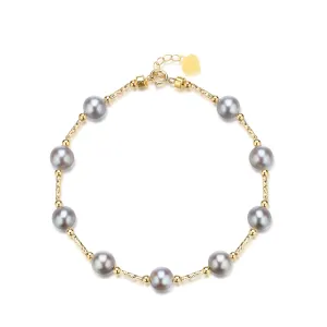 6-7mm Seawater Silver Blue Pearls Tincup Bracelet 18K Gold