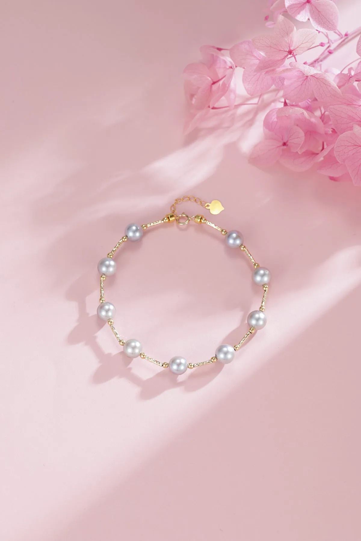 6-7mm Seawater Silver Blue Pearls Tincup Bracelet 18K Gold