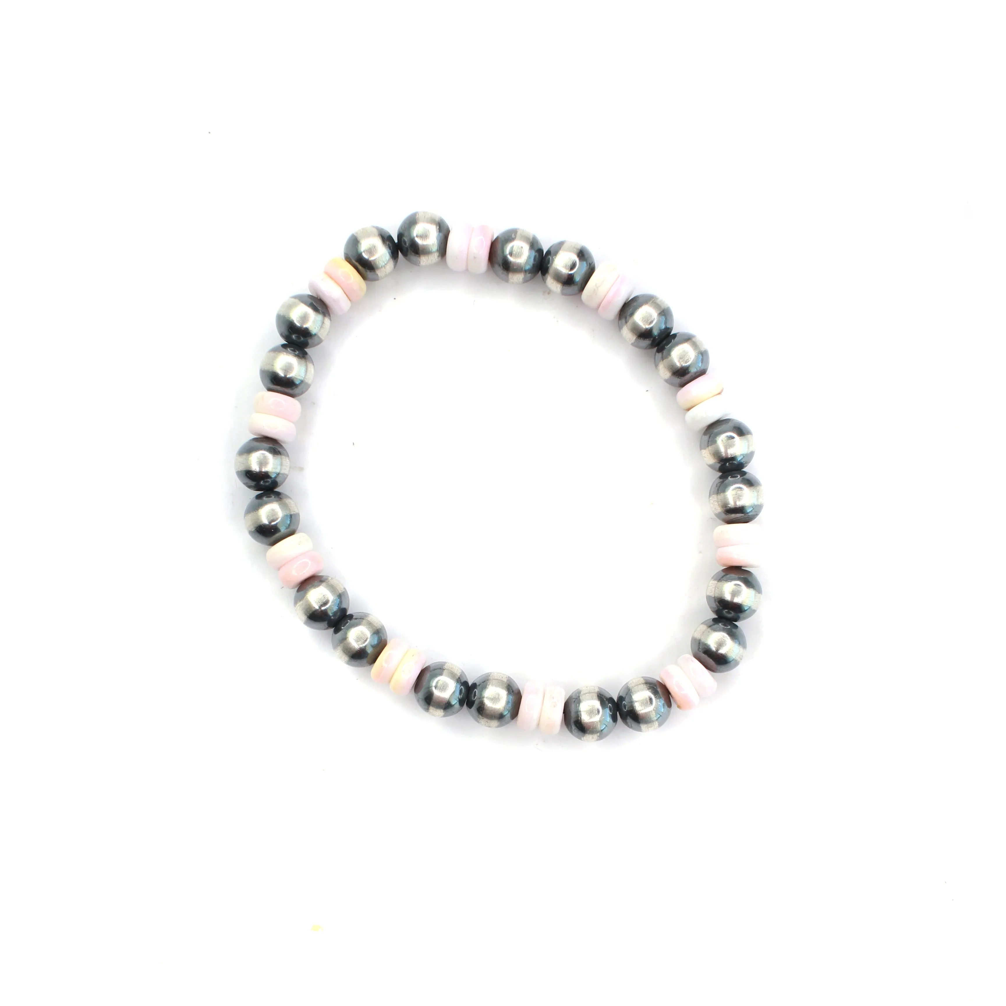 7mm Navajo Pearl Stretch Bracelet - Pink Conch