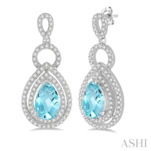 8x5mm Pear Shape Aquamarine and 1/2 Ctw Round Cut Diamond Earrings in 14K White Gold