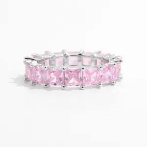 925 Sterling Silver Inlaid Pink Zircon Ring