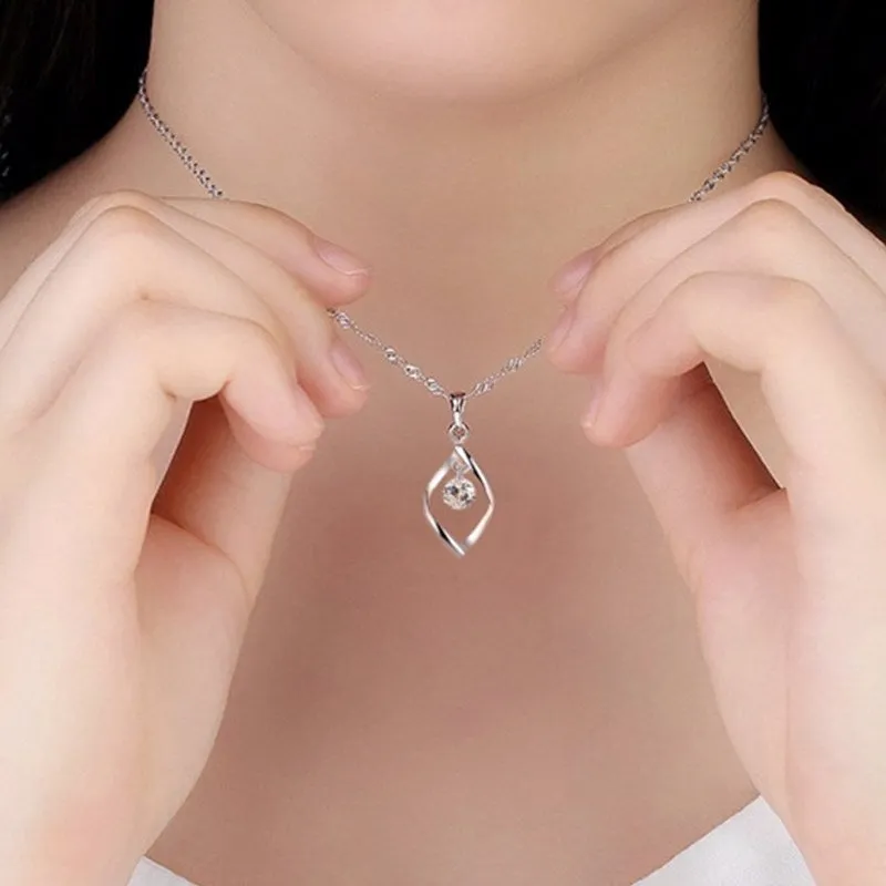 925 sterling silver women's fashion new jewelry crystal zircon retro simple pendant necklace