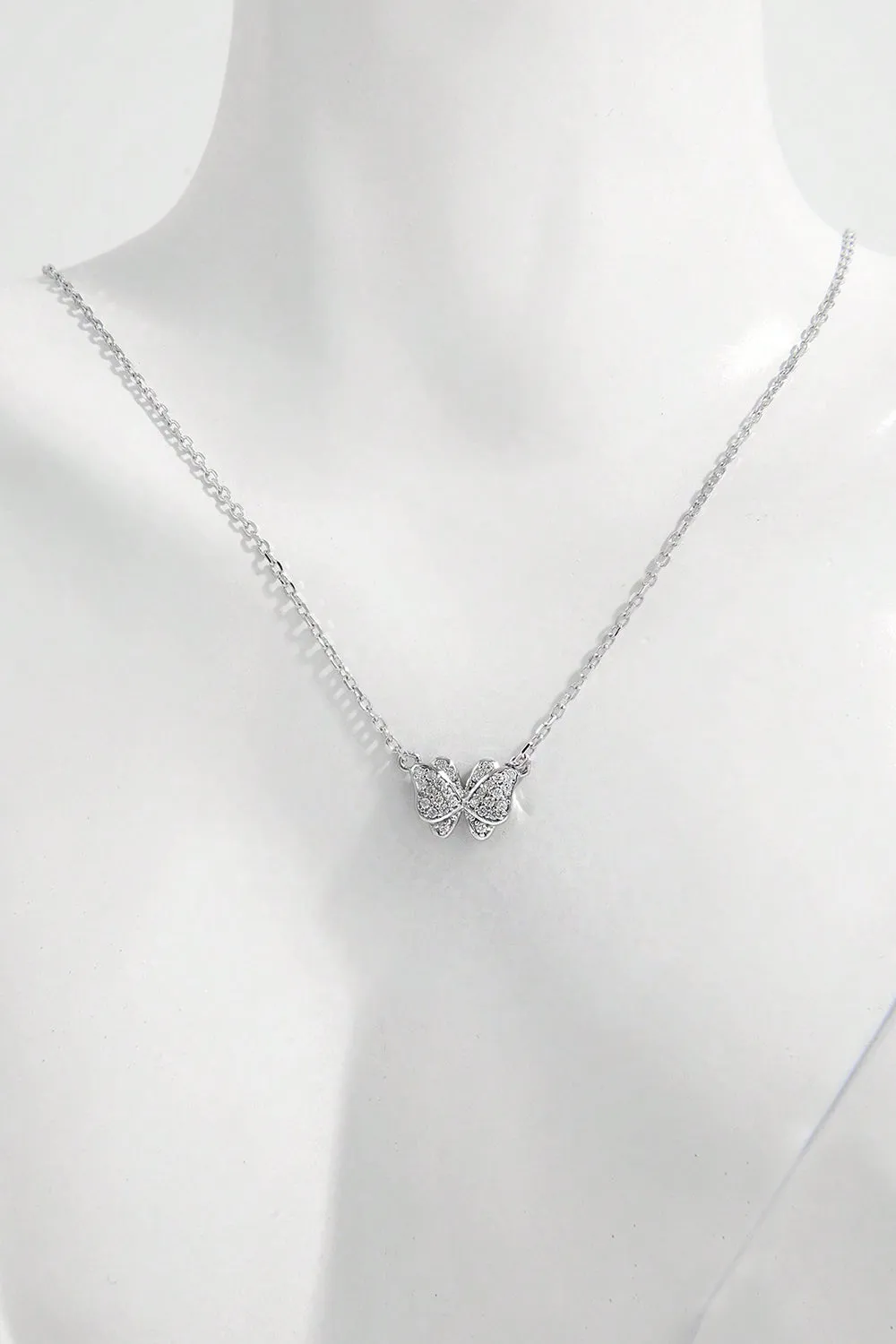 925 Sterling Silver Zircon Butterfly Pendant Necklace