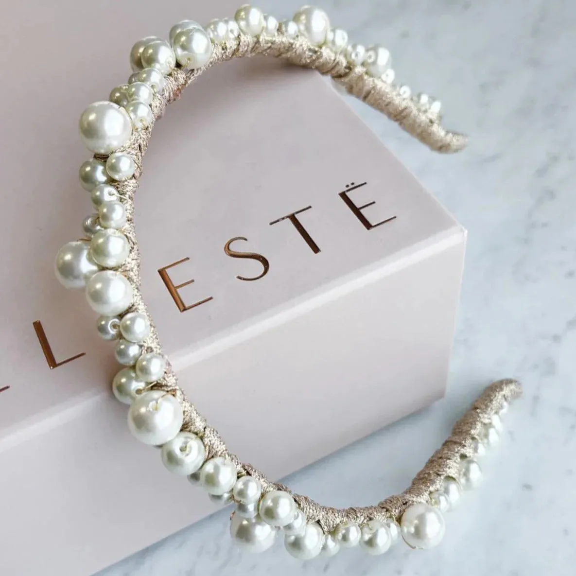 A'el Este - Charlotte - Bridal Pearl Headband - Gold