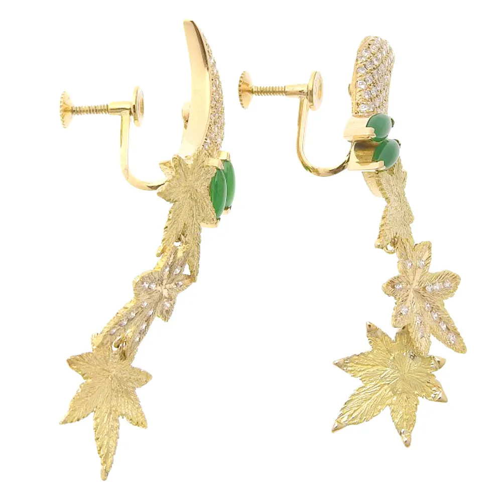 AK Collection K18YG Jade Moon Maple Motif Earrings