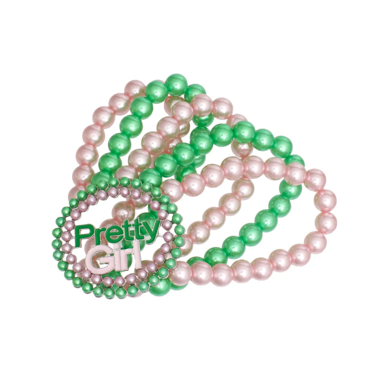 Alpha Kappa Alpha AKA Inspired Pink Green Pearl 5 Strand Pretty Girl Bracelet