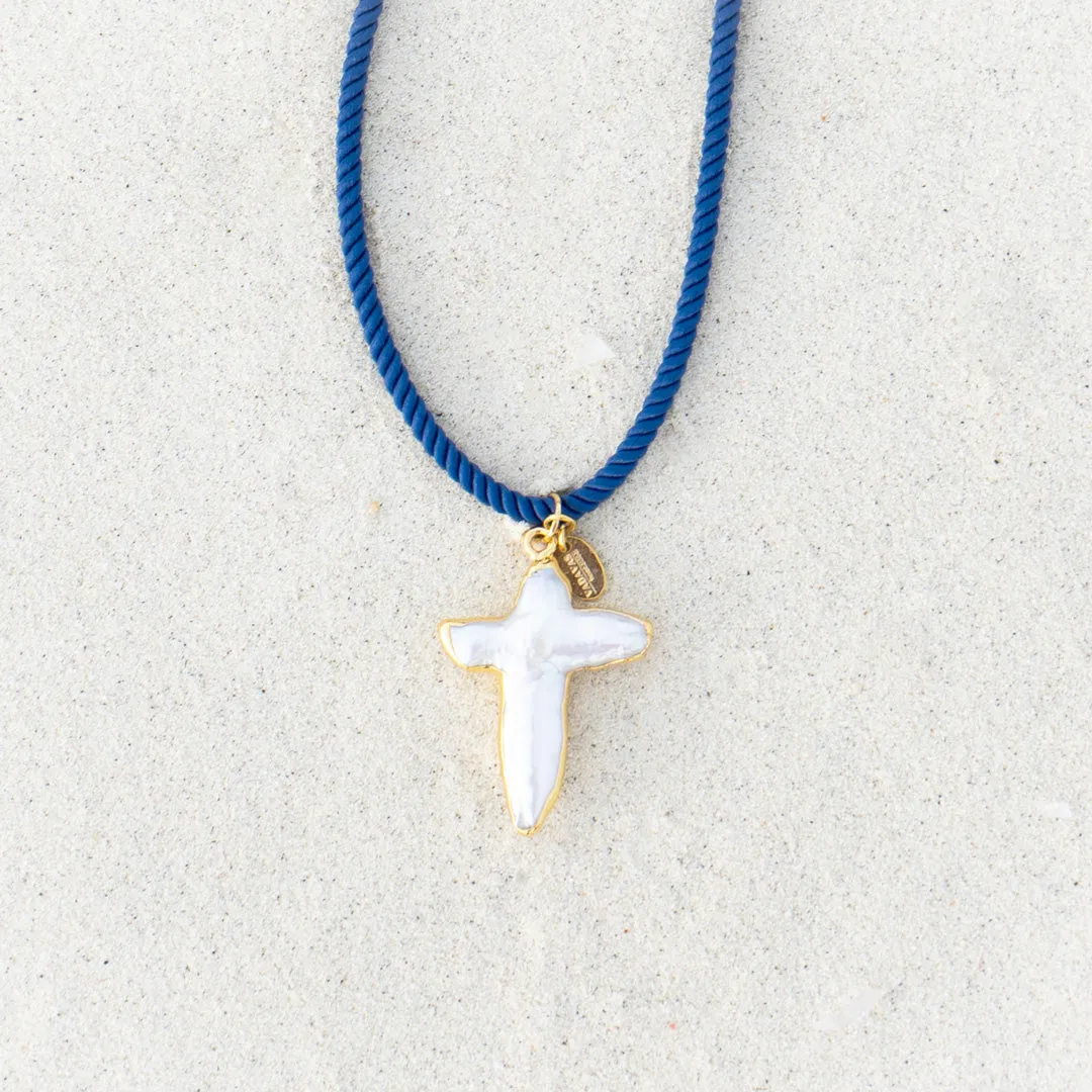 Amen Mother of Pearl Blue Necklace