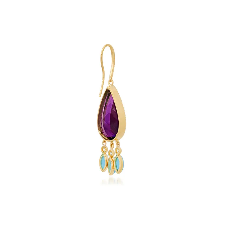 Amethyst with Diamond and Turquoise Fringe Earrings