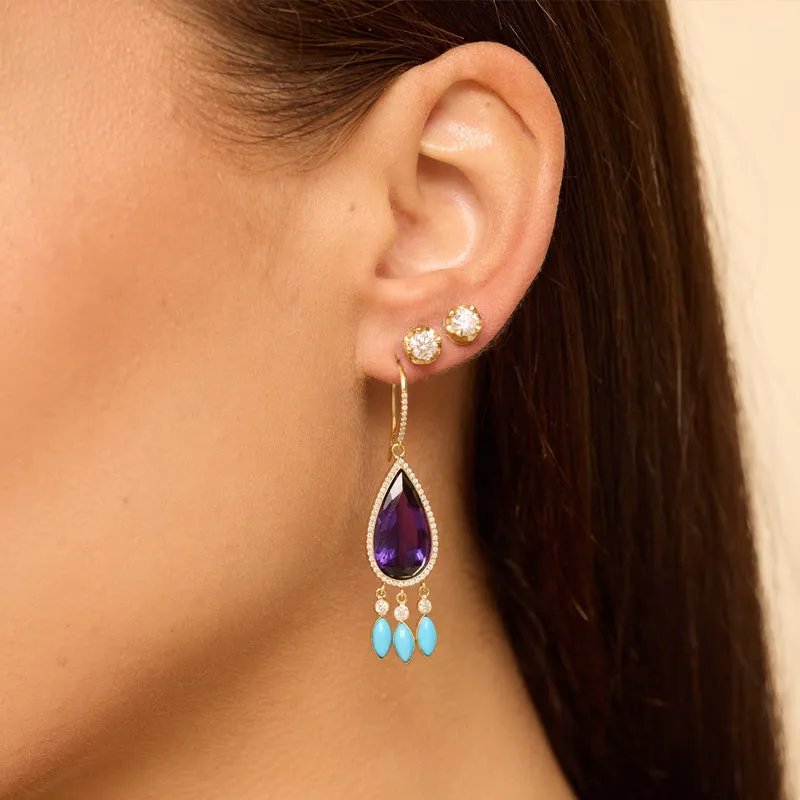 Amethyst with Diamond and Turquoise Fringe Earrings