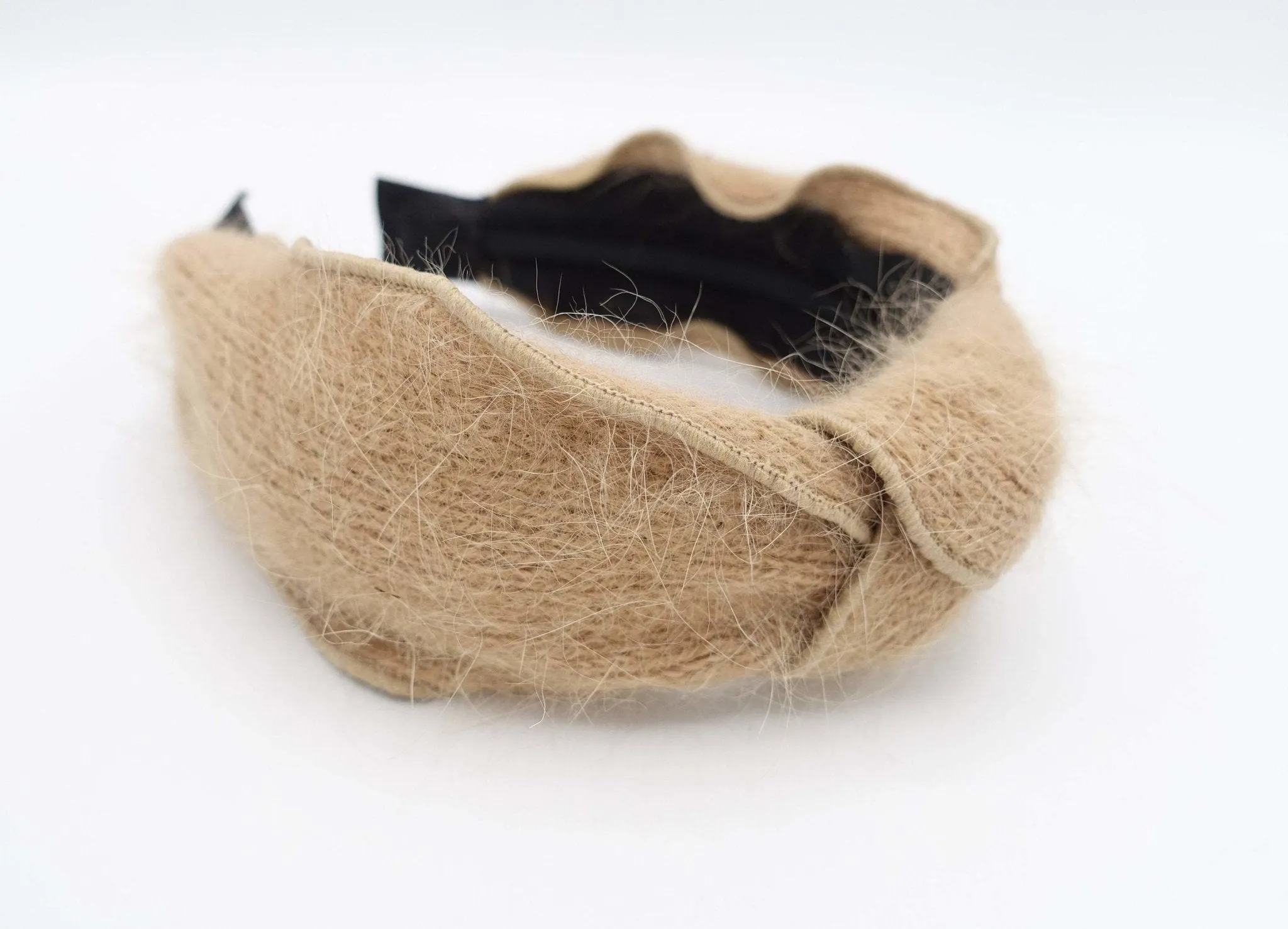 angora top knot headband winter hair accessory for women