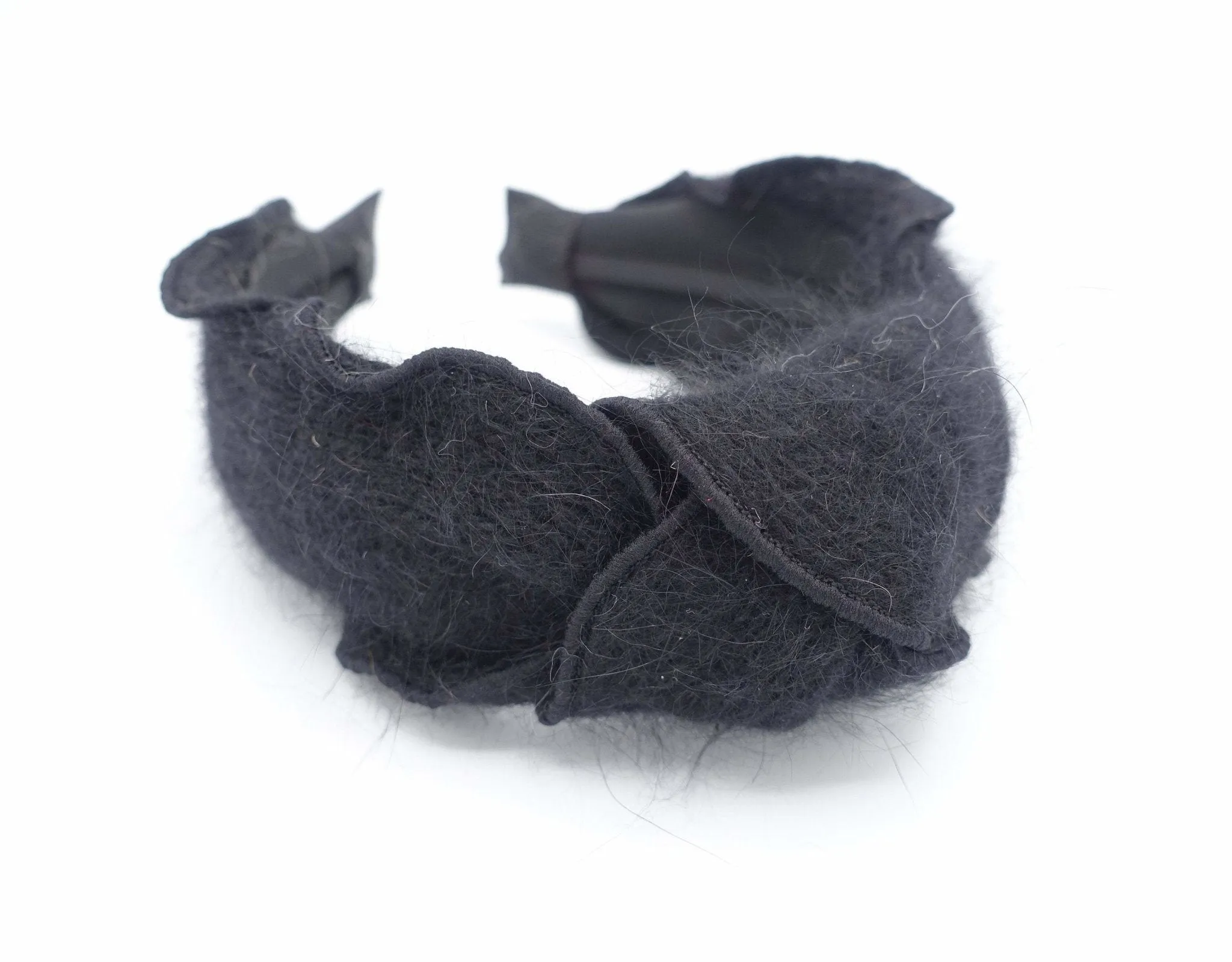 angora top knot headband winter hair accessory for women