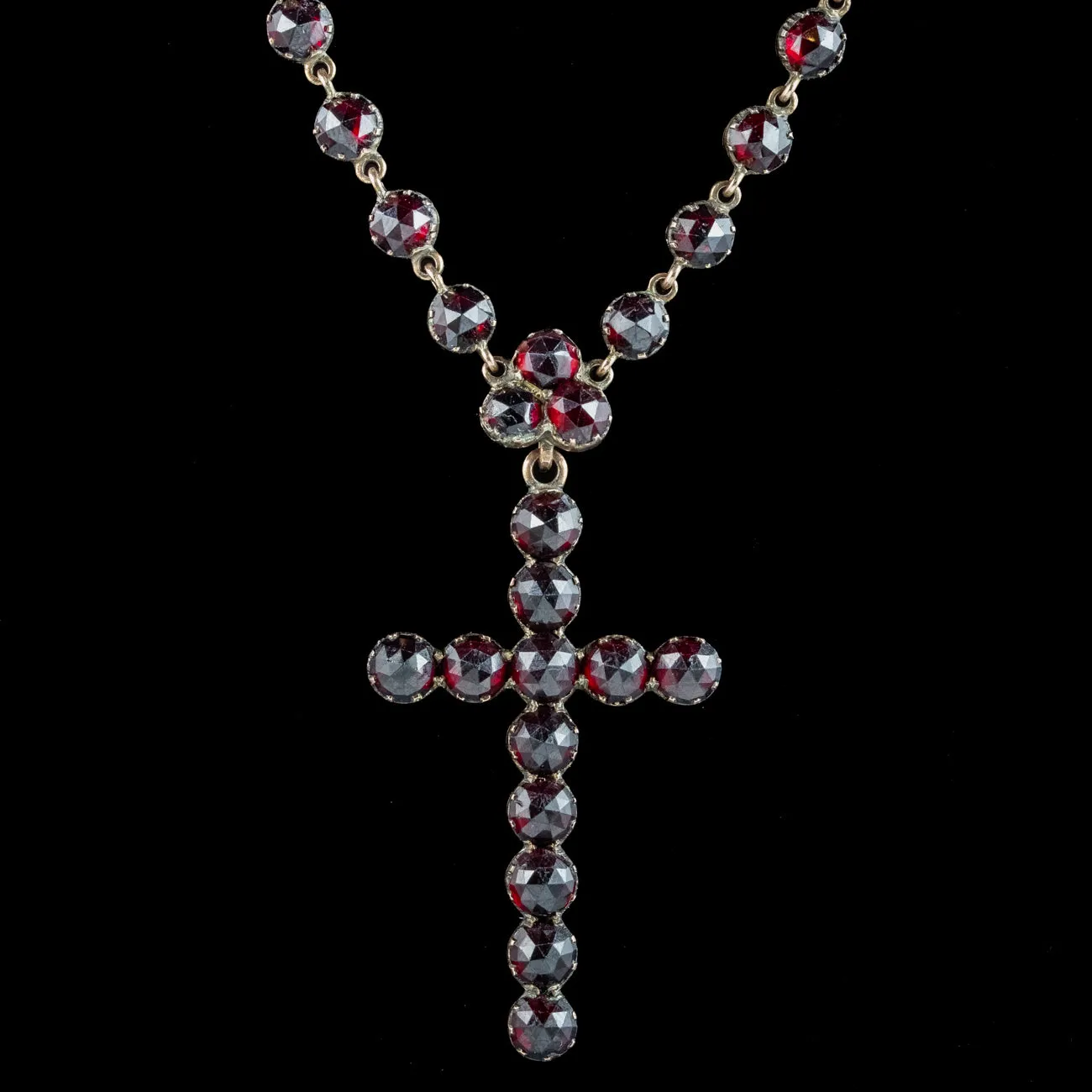 Antique Victorian Bohemian Garnet Cross Necklace 18ct Gold With Box