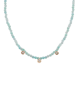 Apatite Gemstone & Three diamonds Necklace - 14K Rose Gold