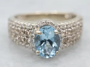 Aquamarine and Champagne Diamond Halo Ring