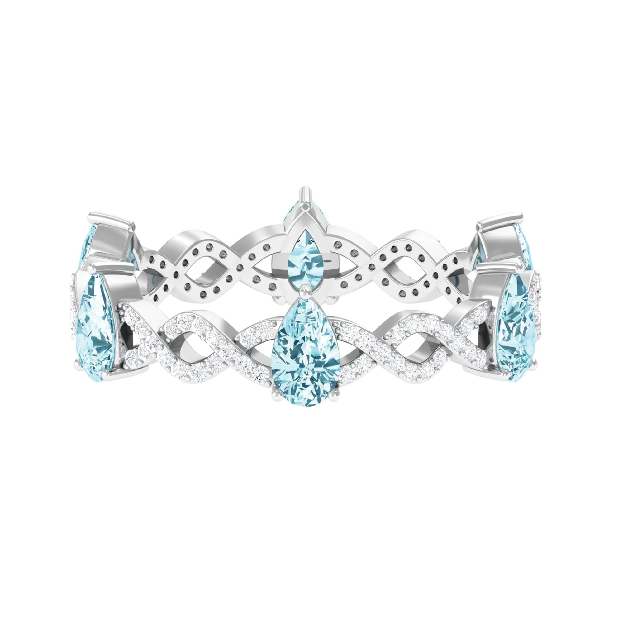 Aquamarine and Diamond Full Eternity Ring with Crossover Shank