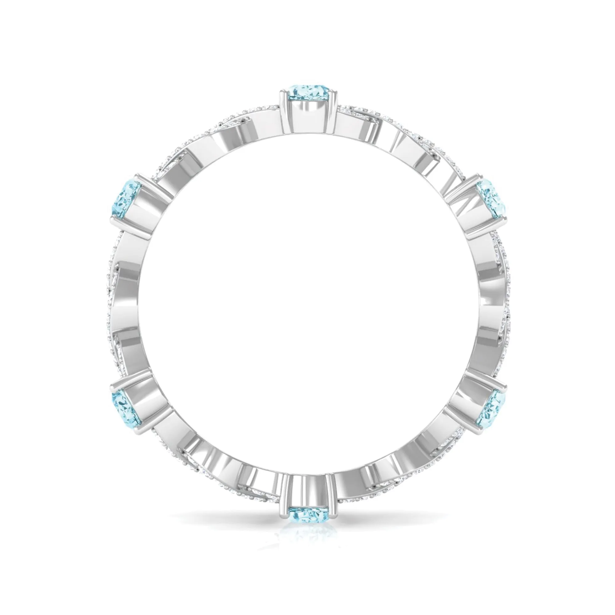 Aquamarine and Diamond Full Eternity Ring with Crossover Shank