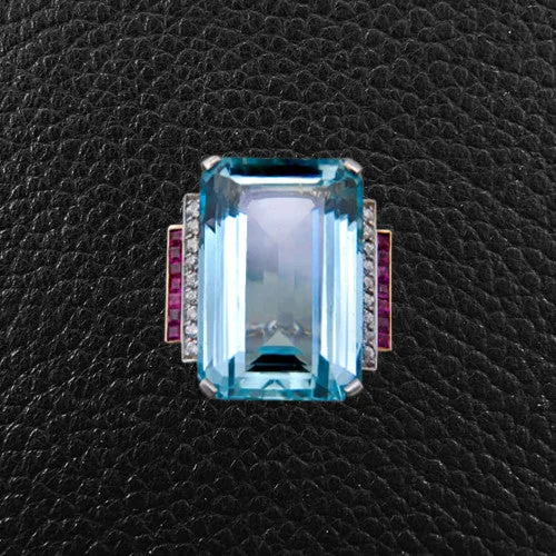 Aquamarine, Diamond & Ruby Ring